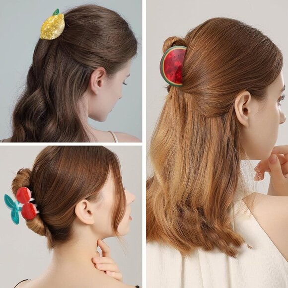 Fruit Claws Hair Clips Straw, Lemon, Cherry, Watermelon Summer Accessories